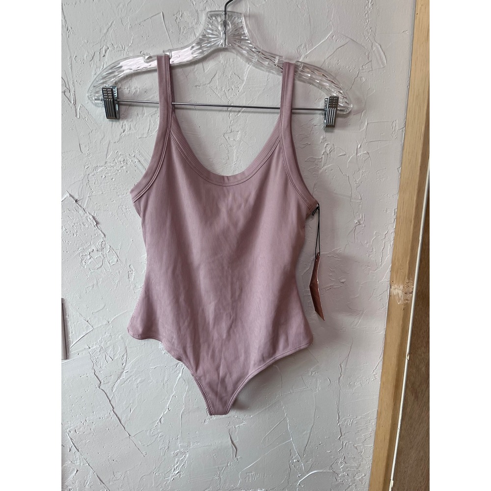 Girlfriend Collective Ribbed Racerback Bodysuit Mauve Pink Medium Athletic